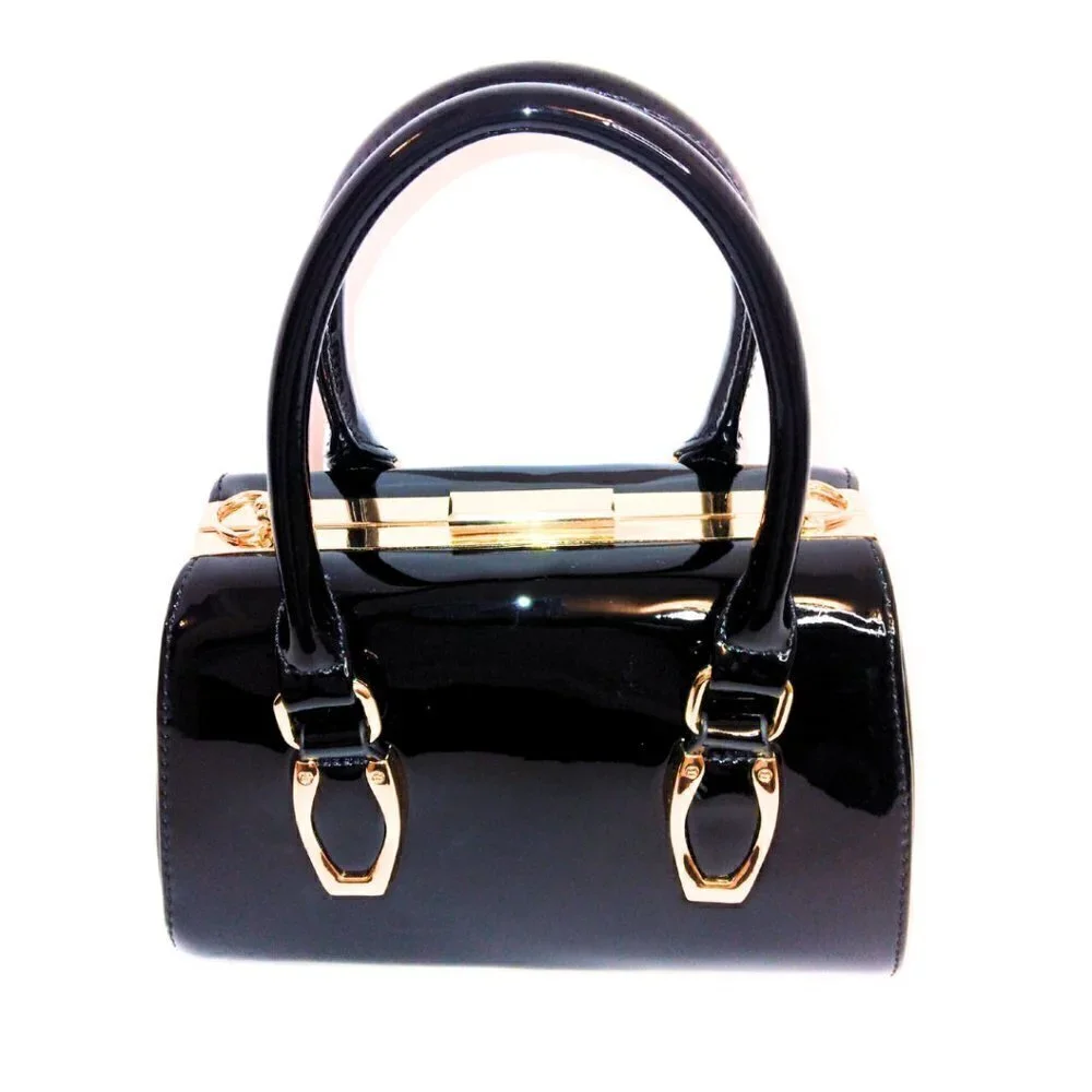 GRAMERCY & GRAND BLACK AND GOLD VEGAN LEATHER SATCHEL HANDBAG PURSE - NWT